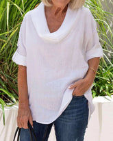 Enfärgad linneöverdel med halvärmar